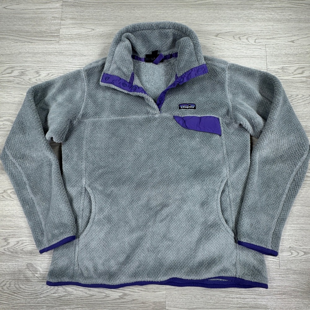 Patagonia‎ Women's Fleece Re-Tool Snap-T Pullover Grey Purple Large Polartec